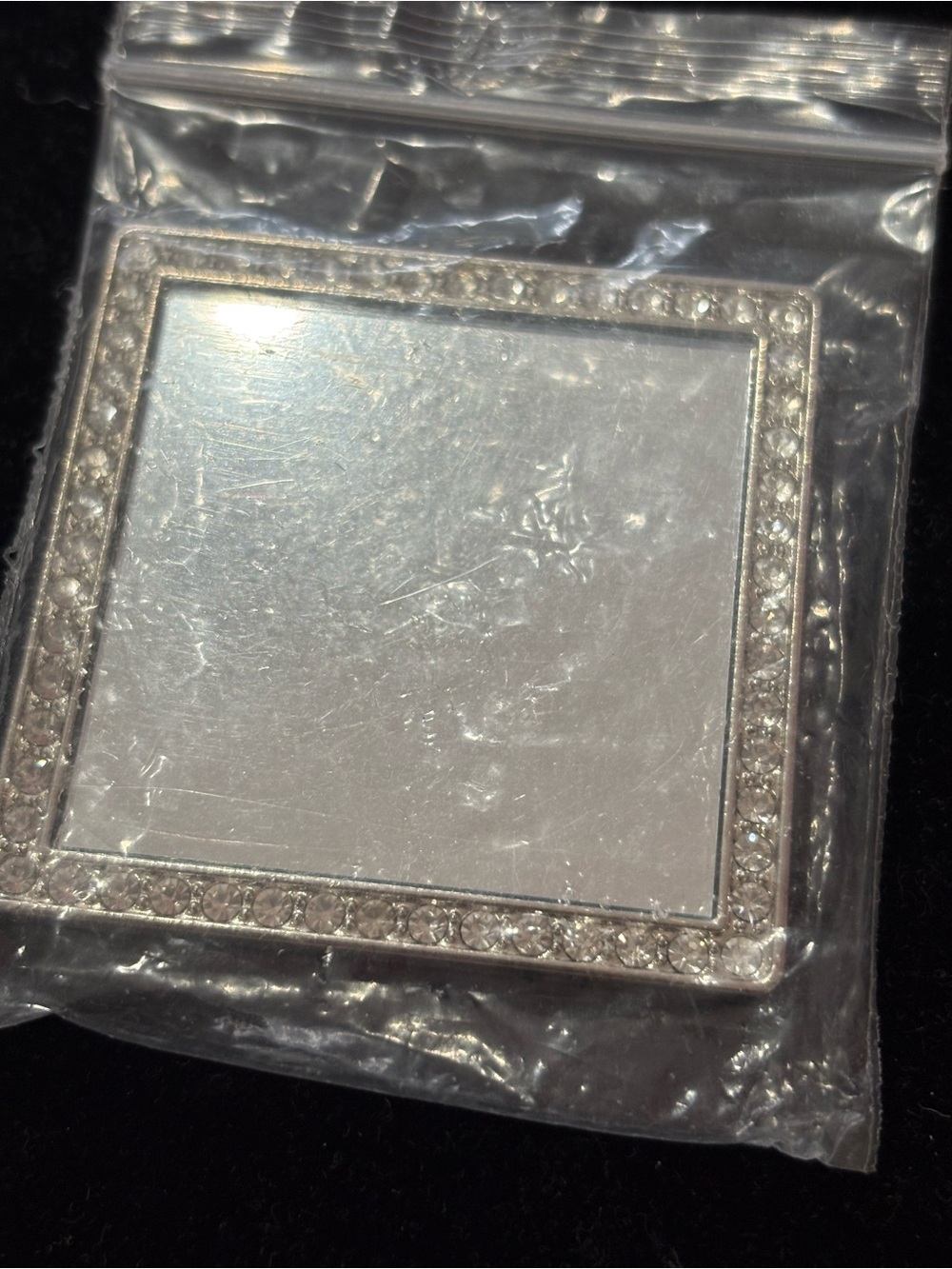 Silver Rhinestone Square Compact Mirror Case - Decorative Phone Accessory